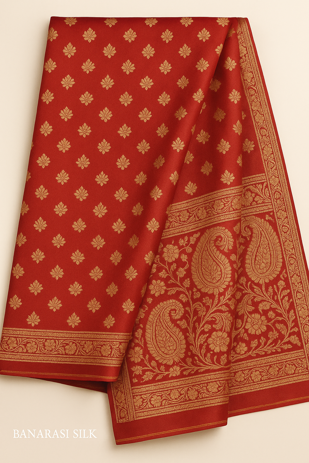Regal Red Banarasi Silk Saree with Golden Zari Work