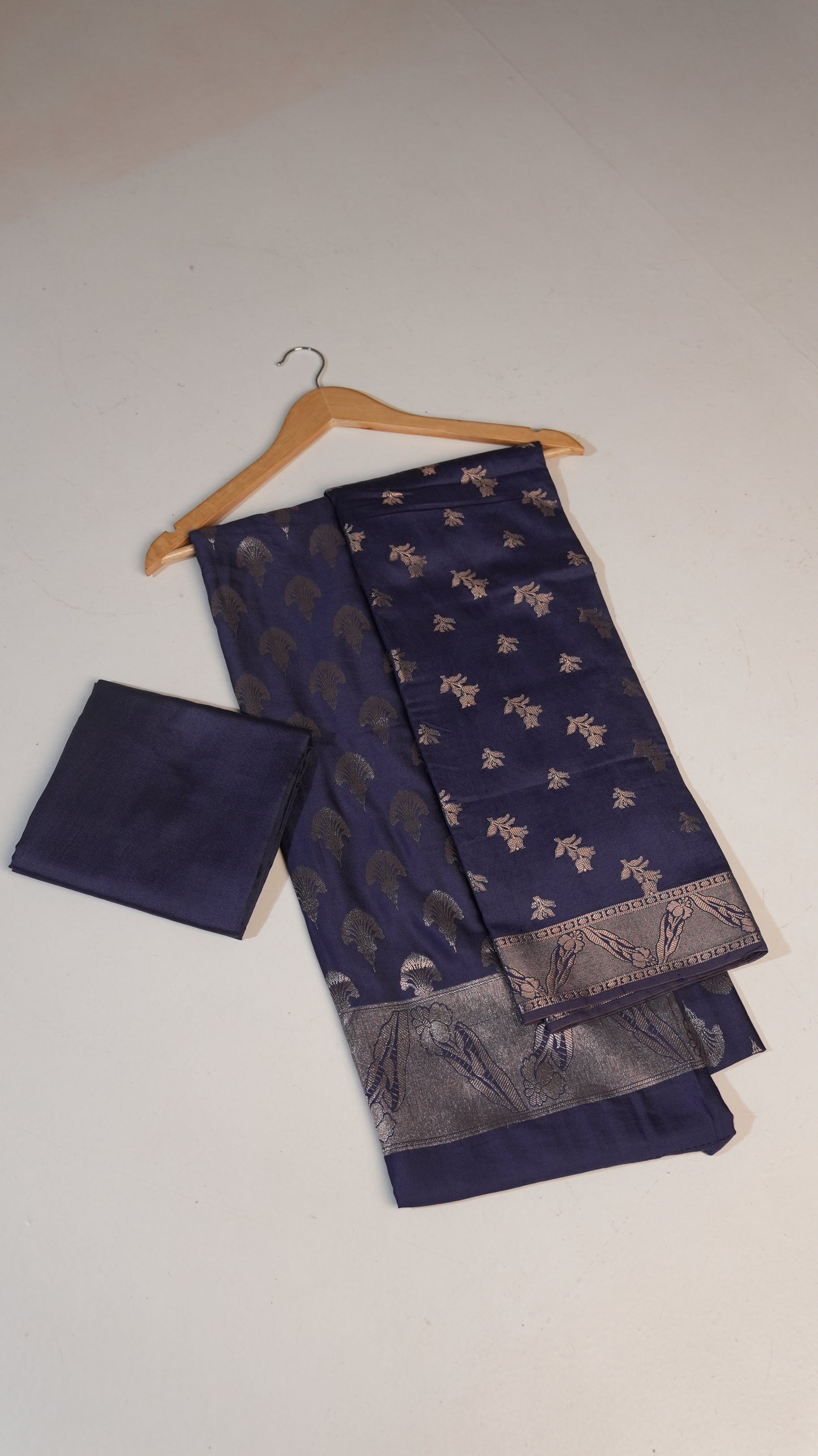 Midnight Bloom Banarasi Handloom Suit – Navy Elegance with Antique Zari