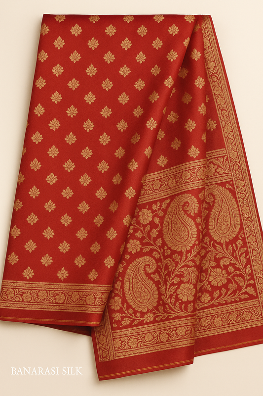 Regal Red Banarasi Silk Saree with Golden Zari Work