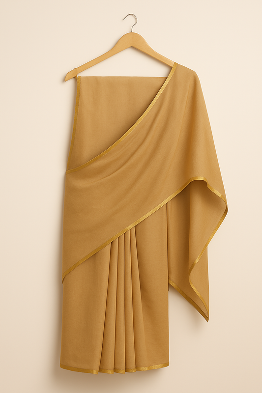 Elegant Beige Linen Saree with Golden Border