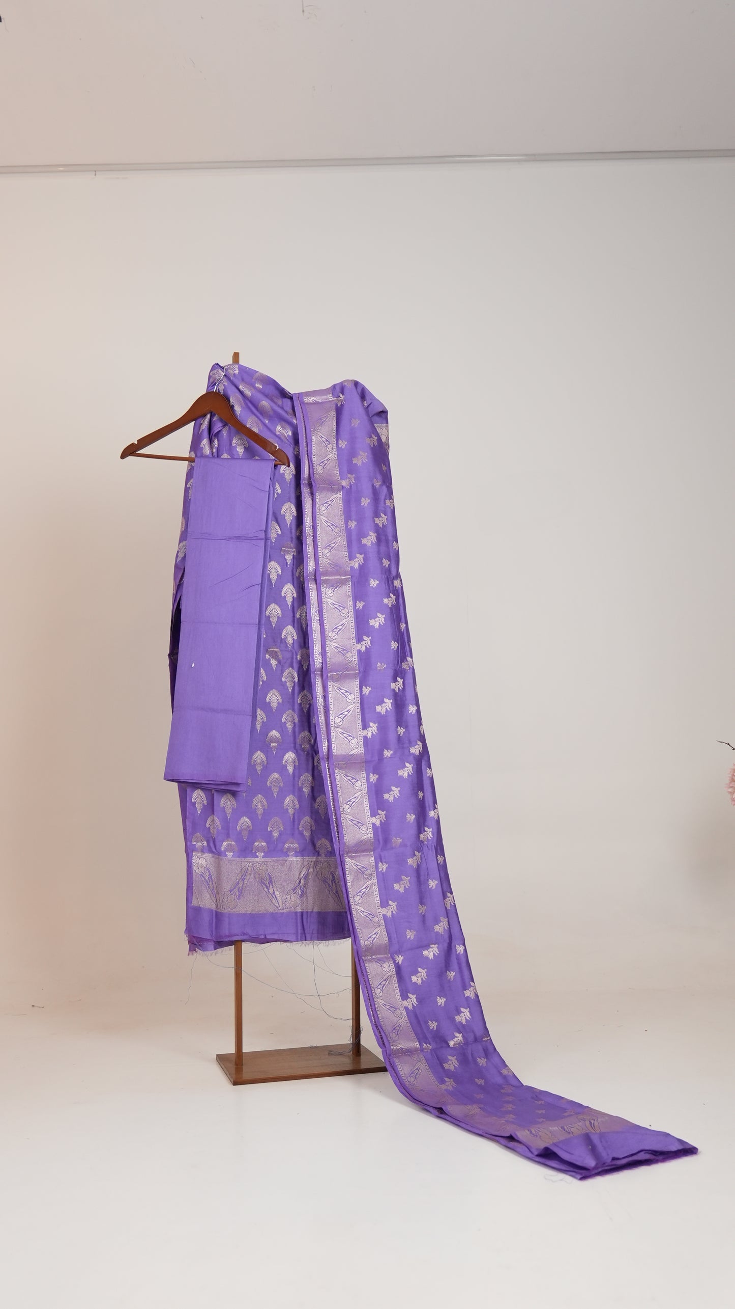 Regal Lavender Banarasi Suit Set with Silver Zari Detailing