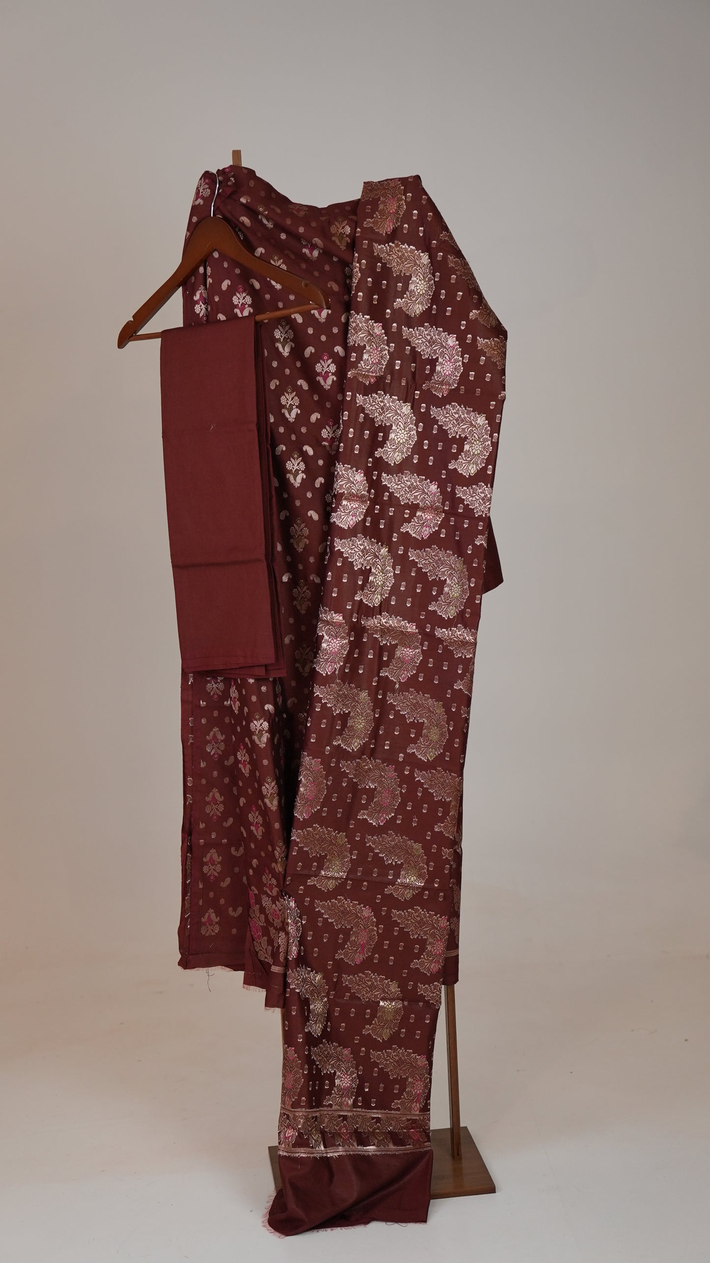Maroon Banarasi Cotton Suit Set – Elegant & Ethnic
