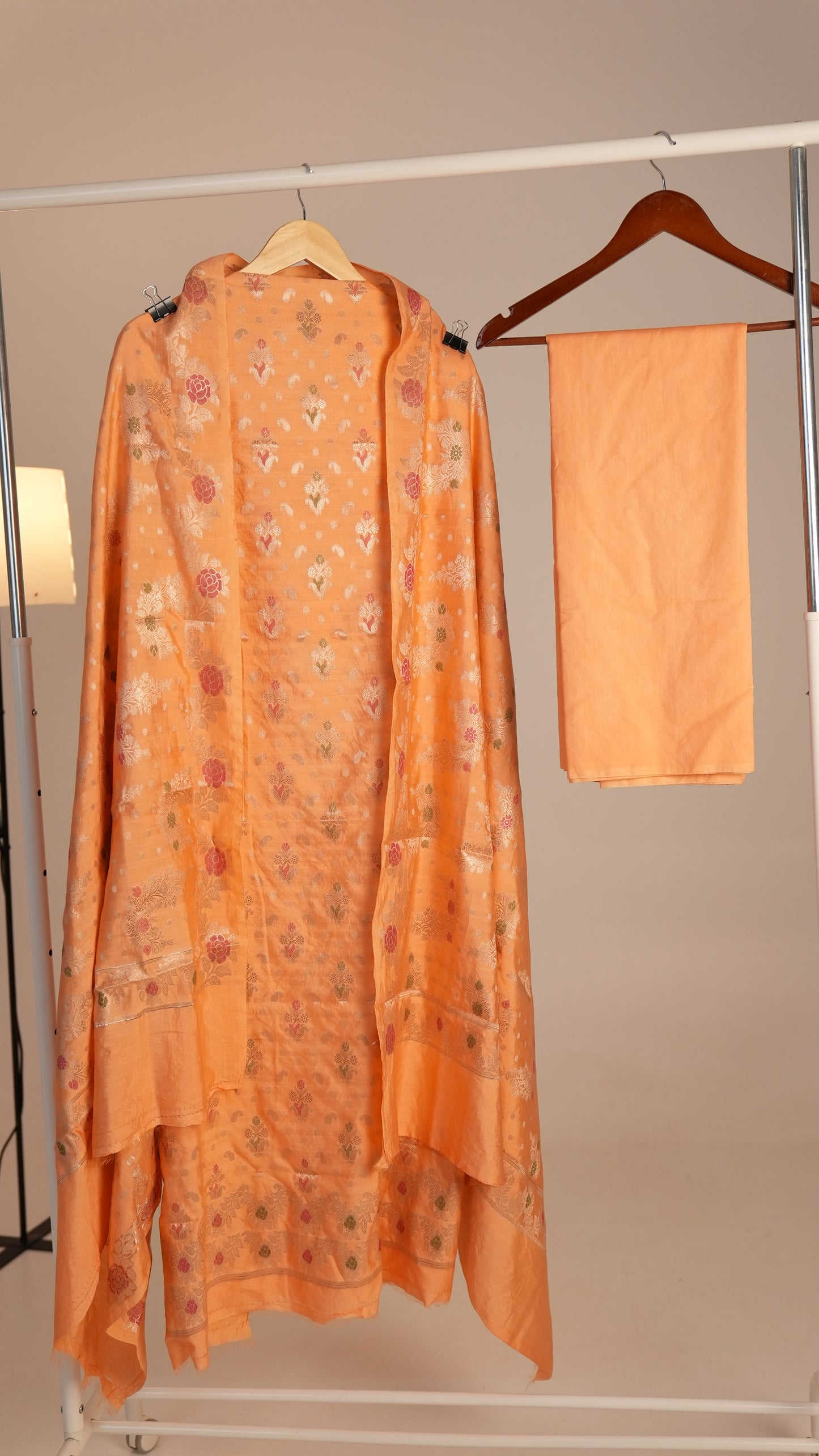 Peach Blossom Banarasi Silk Suit Set