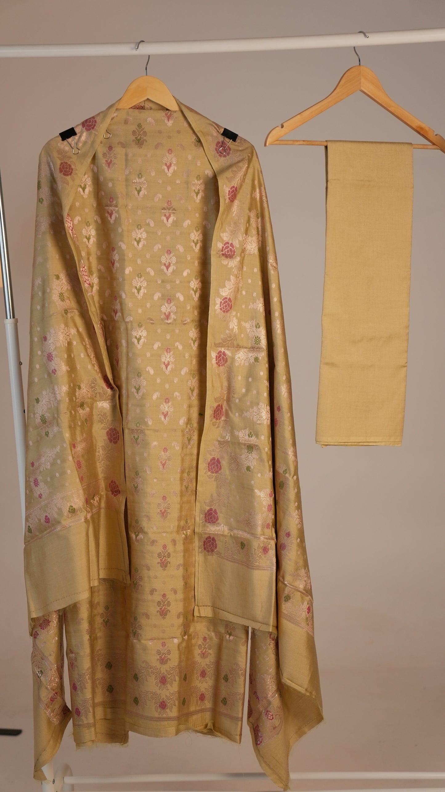 Elegant Golden Banarasi Cotton Silk Suit Set