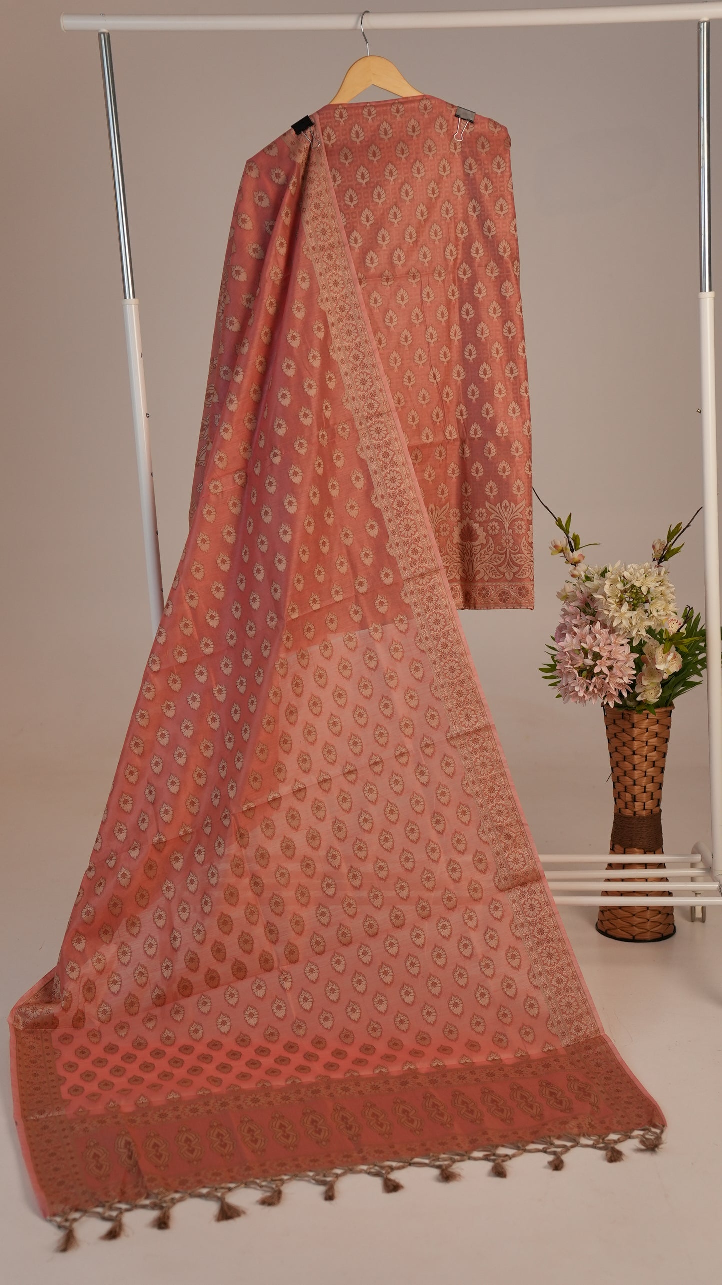 Peach Pink Banarasi Silk Suit Set – Subtle Sophistication