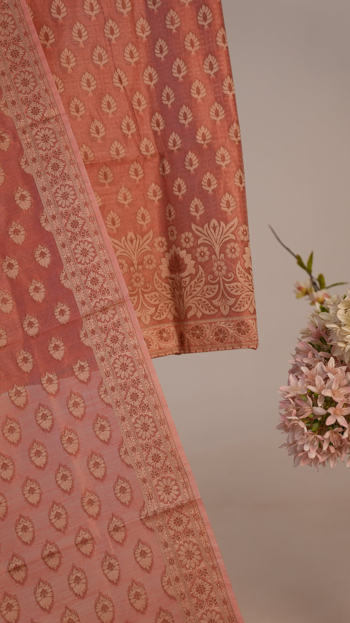 Peach Pink Banarasi Silk Suit Set – Subtle Sophistication
