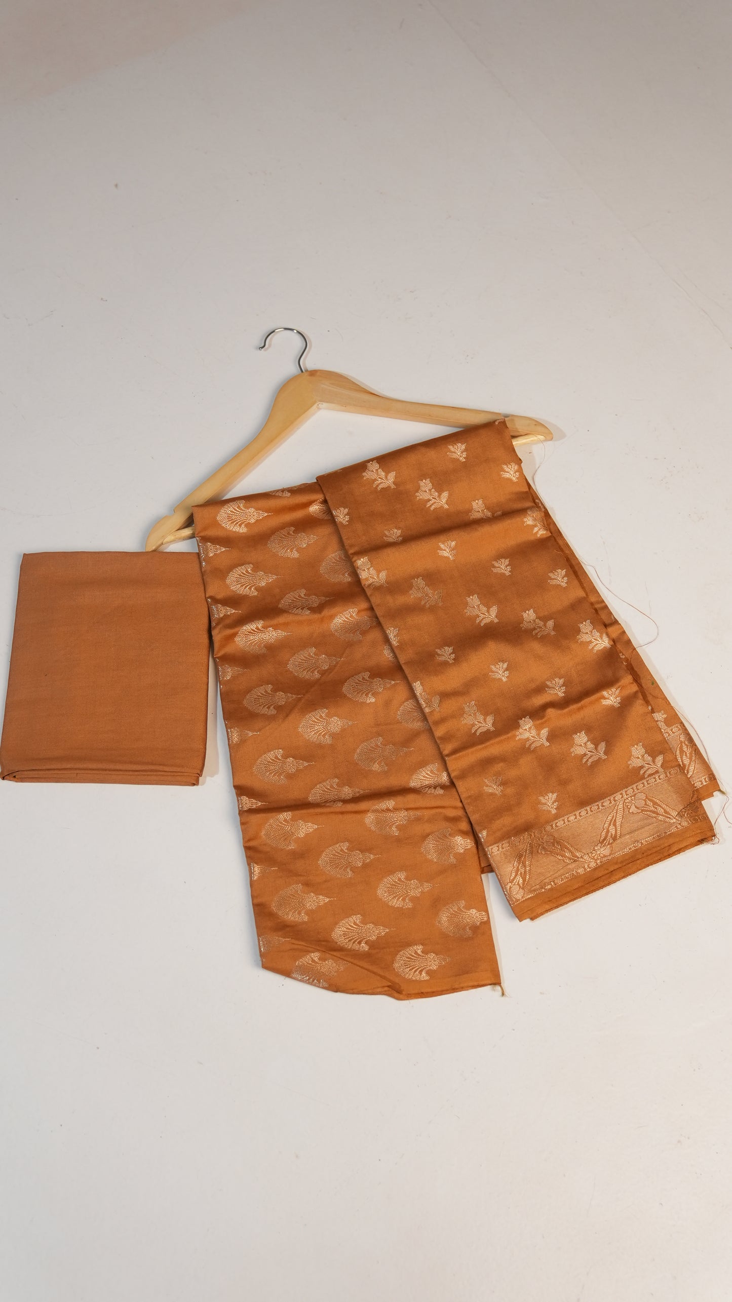 Amber Radiance Banarasi Handloom Suit – Rust Orange with Golden Zari