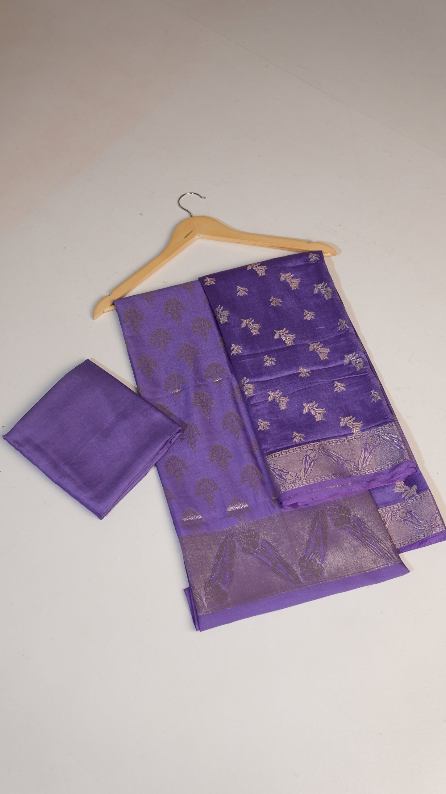 Regal Purple Banarasi Handloom Suit with Zari Booti & Peacock Border