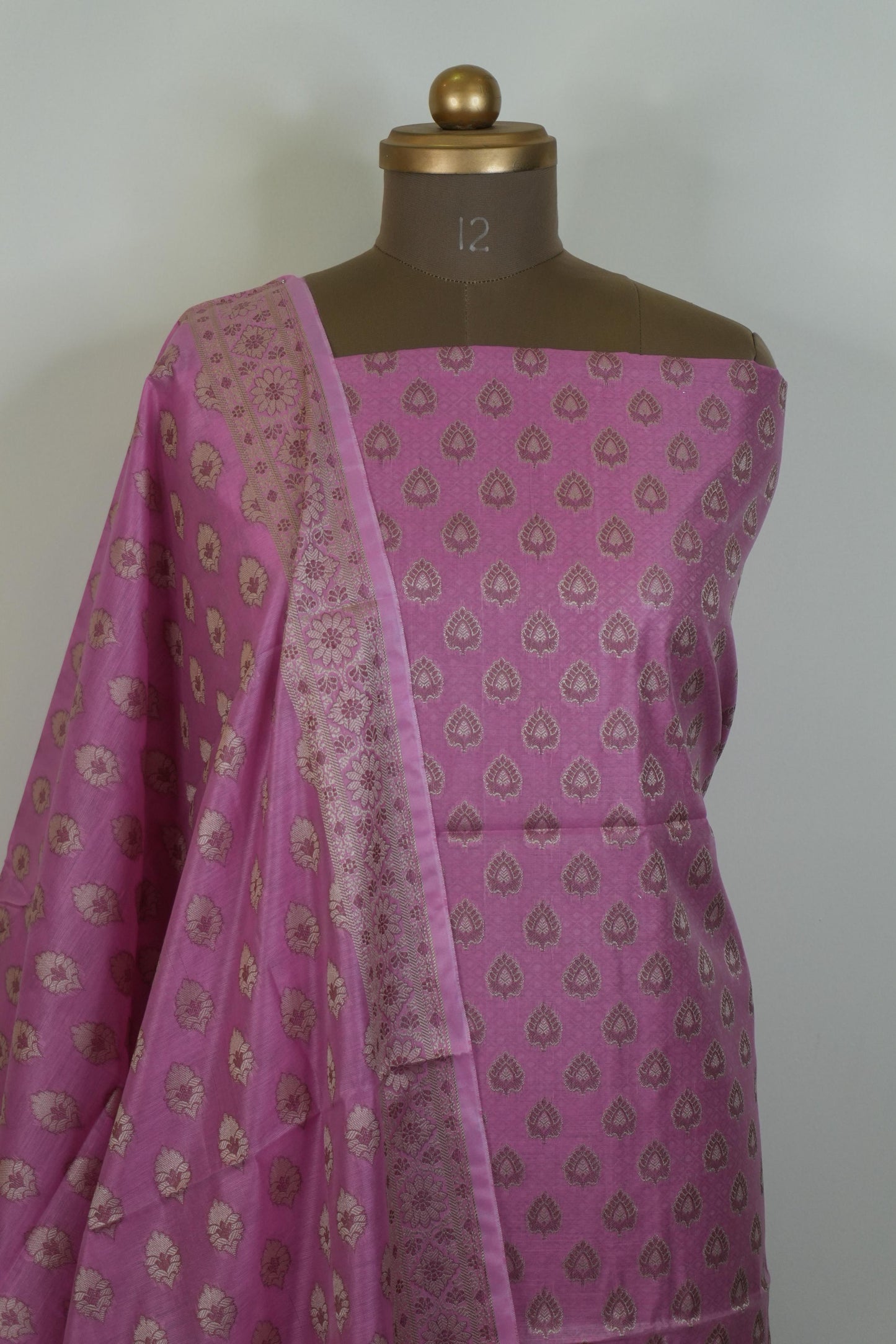 Reshamnagari Pink Banarasi Chanderi Suit Set with Zari Woven Motifs