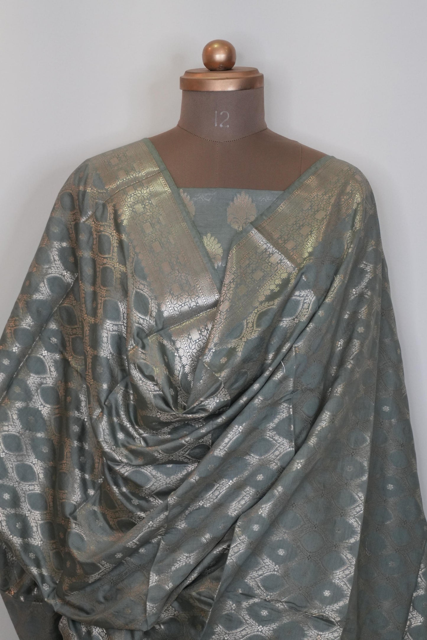 Reshamnagari Grey Banarasi Chanderi Suit Set with Zari Woven Design