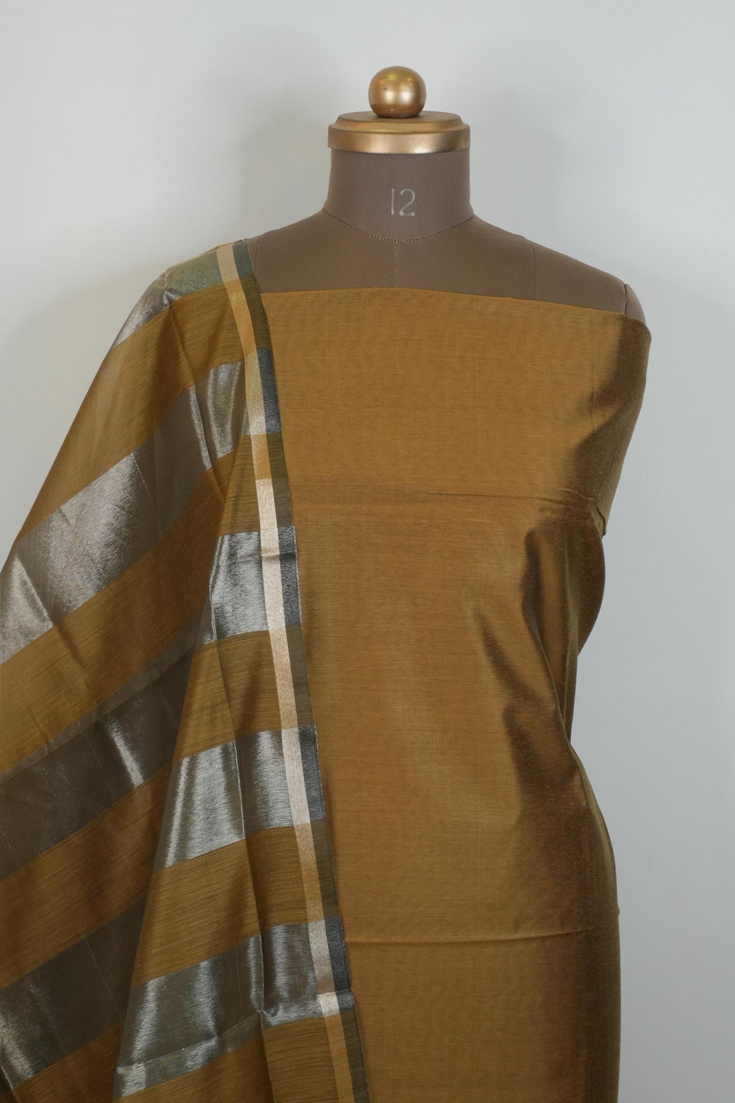 Reshamnagari Mustard Banarasi Chanderi Suit Set with Zari Striped Dupatta